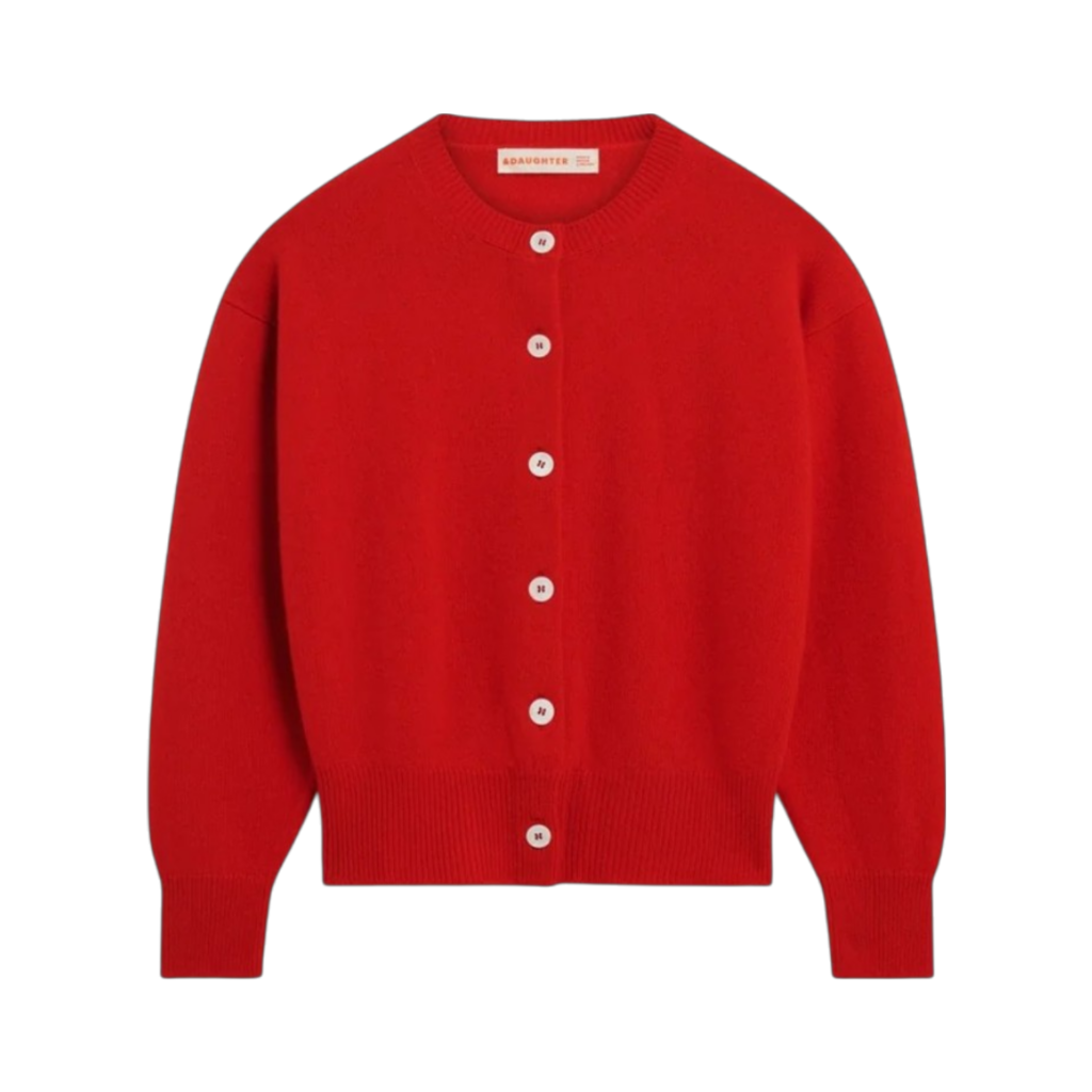 &Daughter Ada Crewneck Cardigan in Poppy Red