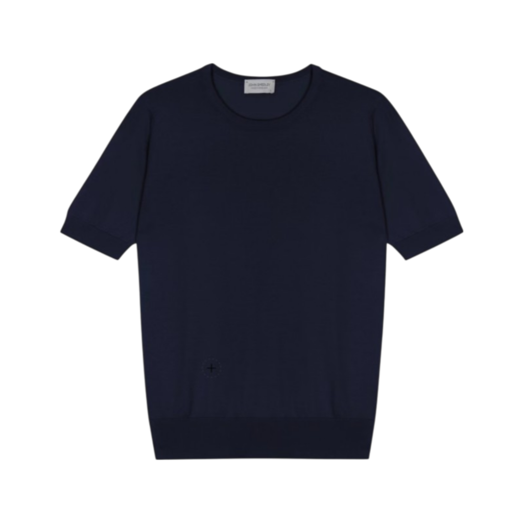 John Smedley Navy Blue Sea Island Cotton Short Sleeve Crewneck Sweater