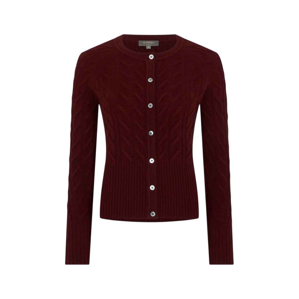 N.Peal Myla Cableknit Cashmere Sweater in Deep Rustic Red