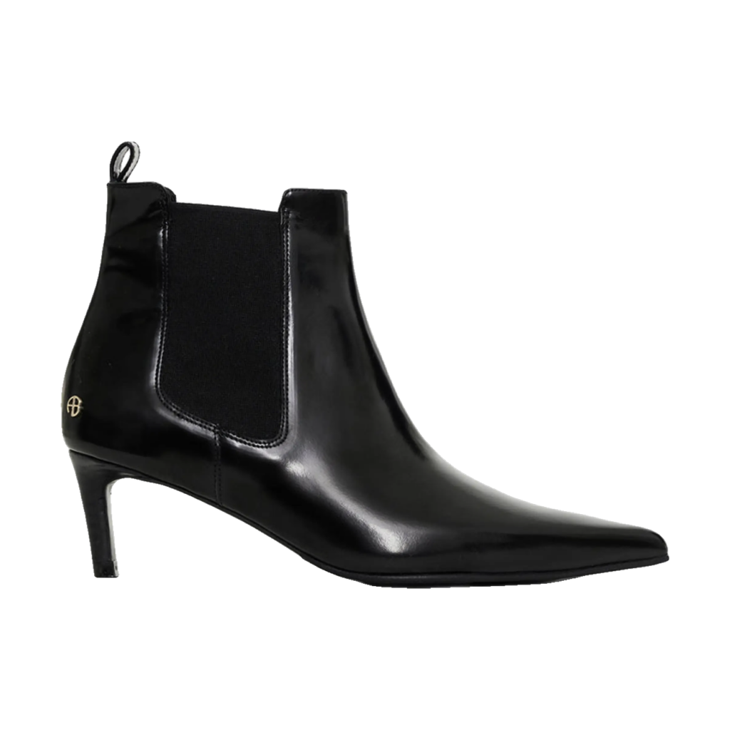 ANINE BING Stevie black leather pointed-toe chelsea boot with an angled heel
