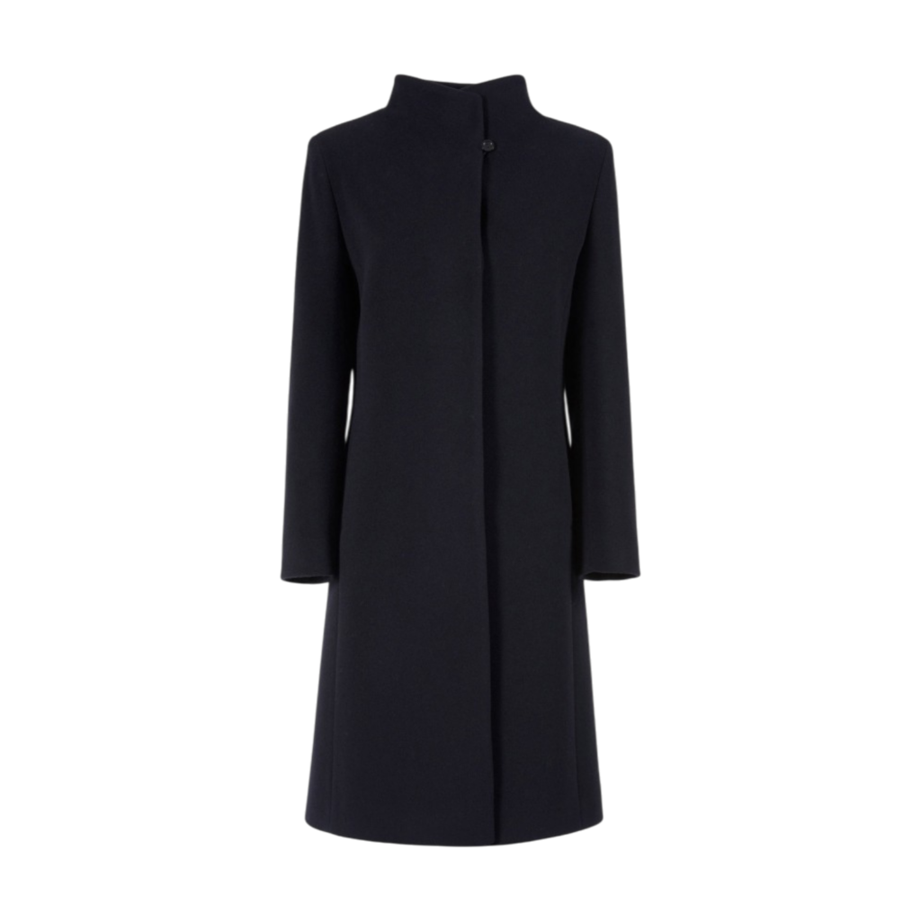 Cinzia Rocca Navy Wool and Cashmere Coat with High Stand Collar
