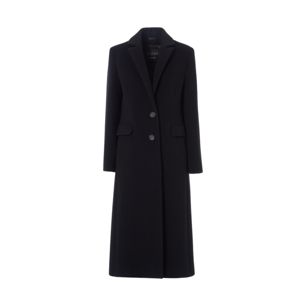 Cinzia Rocca Maxi Black Wool Single-Breasted Coat with Notch Lapels