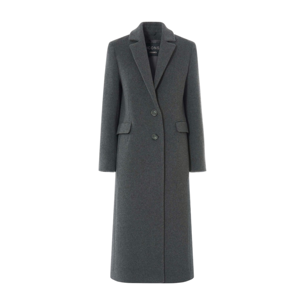 Cinzia Rocca Maxi Gray Wool Single-Breasted Coat with Notch Lapels