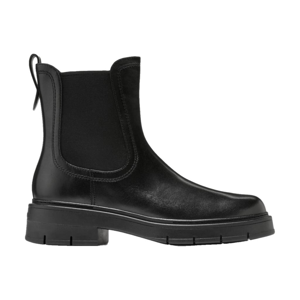Cole Haan Grand Flex Fenella black leather waterproof chelsea boot with a lug sole