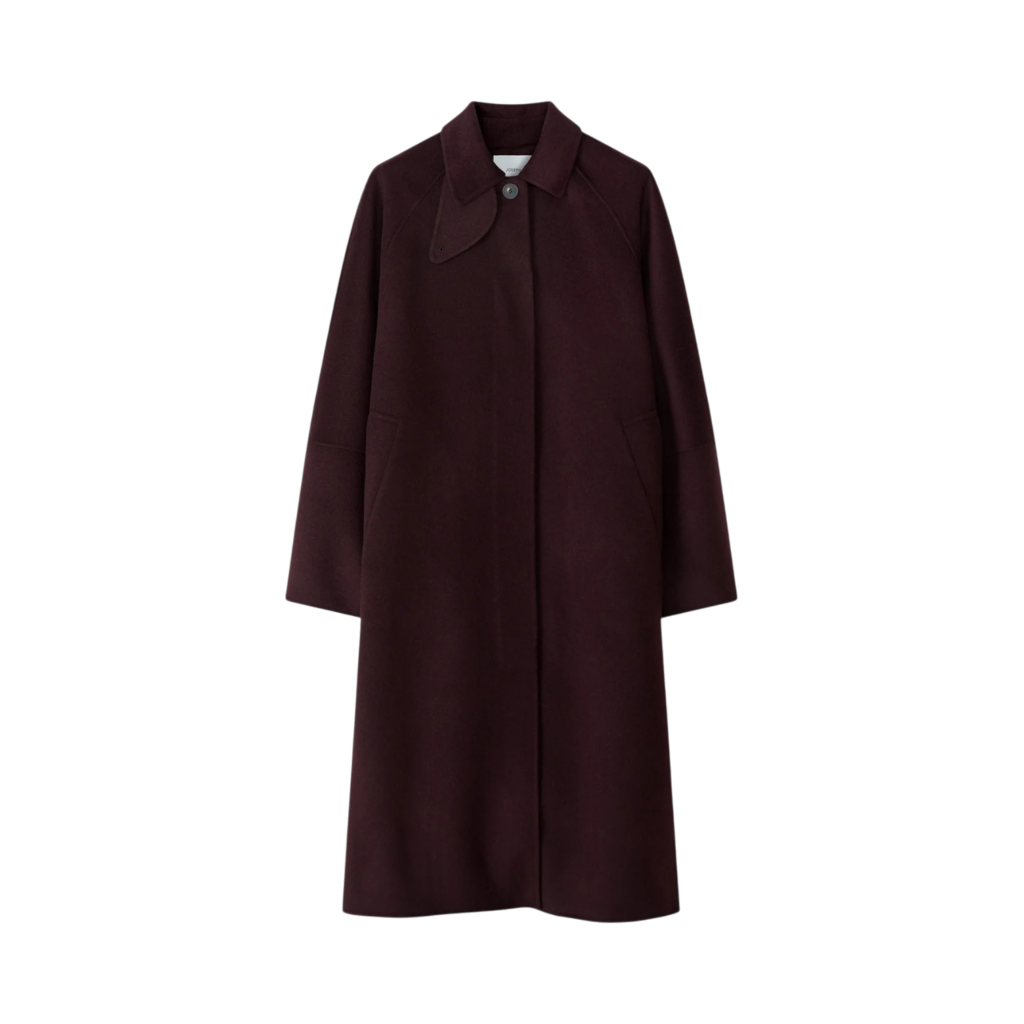 Joseph Mahogany Double-Faced Wool and Cashmere Donna Coat with Half-Moon Collar