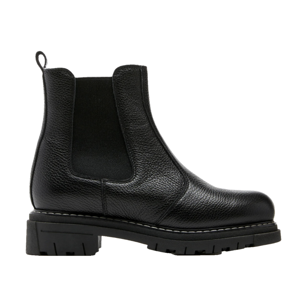 La Canadienne Derrick black pebbled leather shearling-lined waterproof chelsea boot with a lug sole