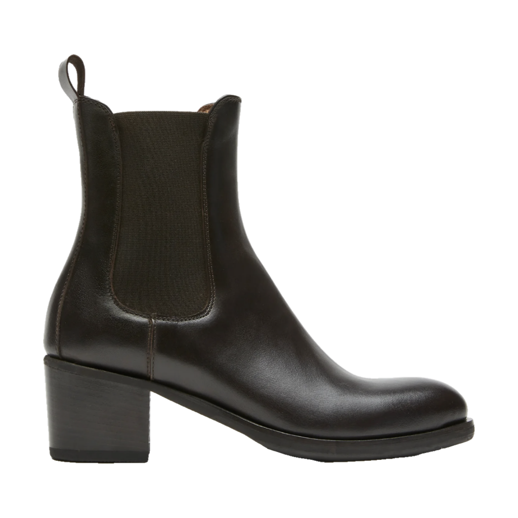 La Canadienne Music brown leather waterproof chelsea boot with a stacked block heel