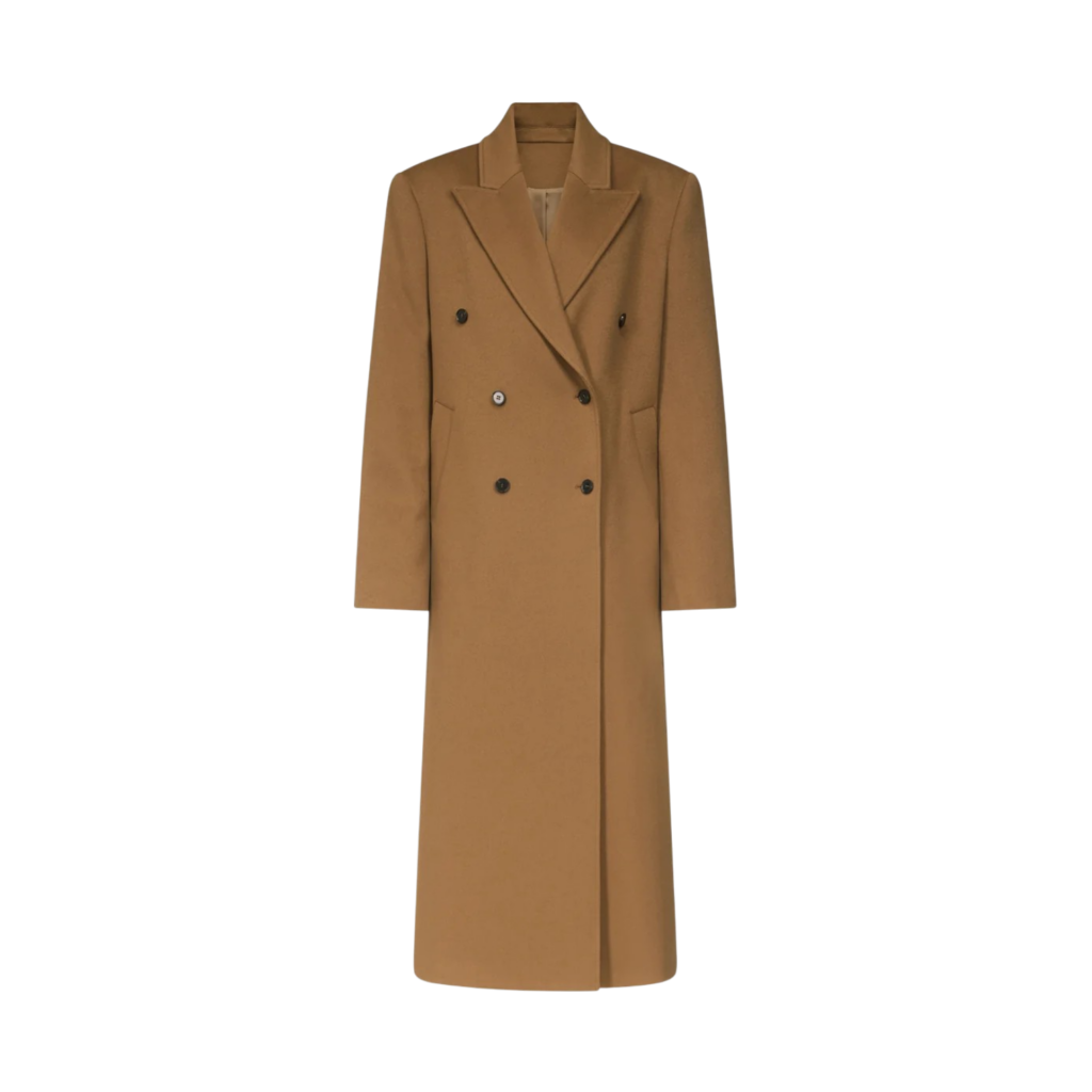 Loulou de Saison Camel Double-Breasted Rosco Coat with Peak Lapels