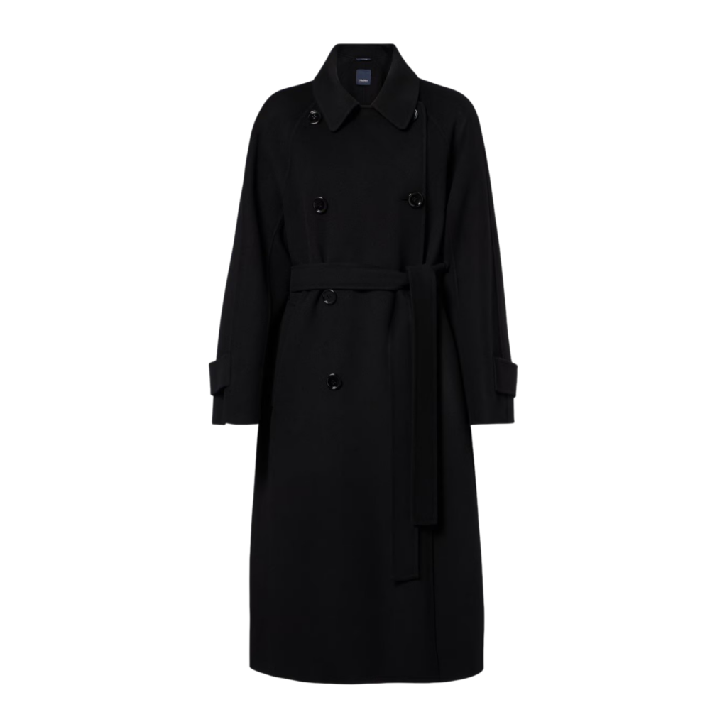 'S Max Mara Long Black Double-Breasted Virgin Wool Coat
