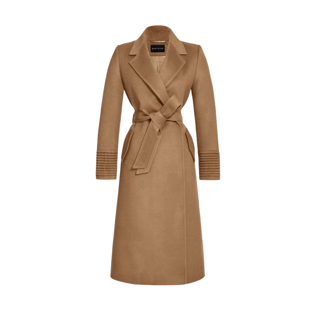Sentaler Dark Camel Baby Alpaca Long Wrap Coat with Notched Collar