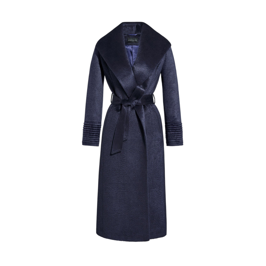 Sentaler Deep Navy Suri Alpaca Long Wrap Coat with Shawl Collar