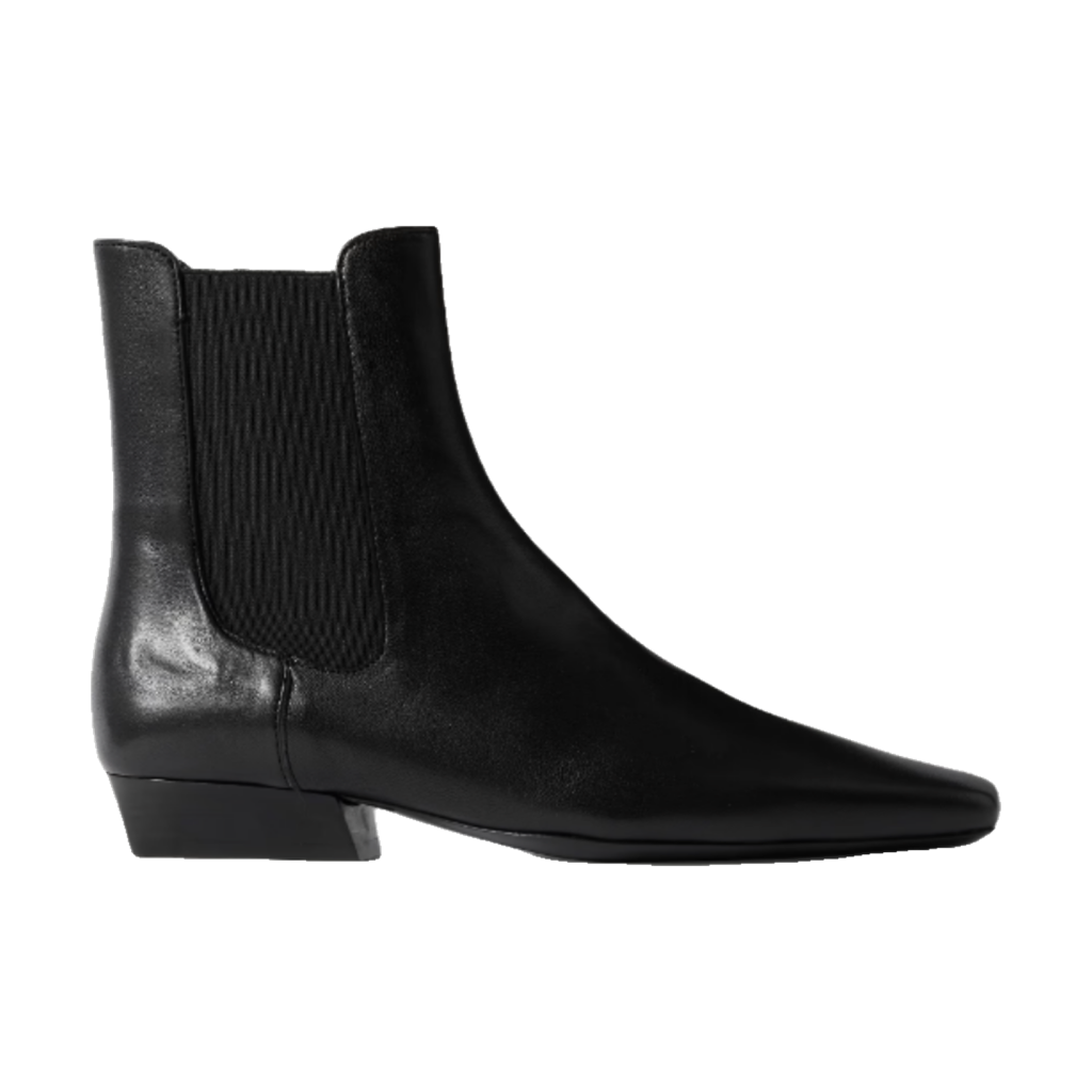 Staud Wally black lambskin chelsea boot with an elongated square toe
