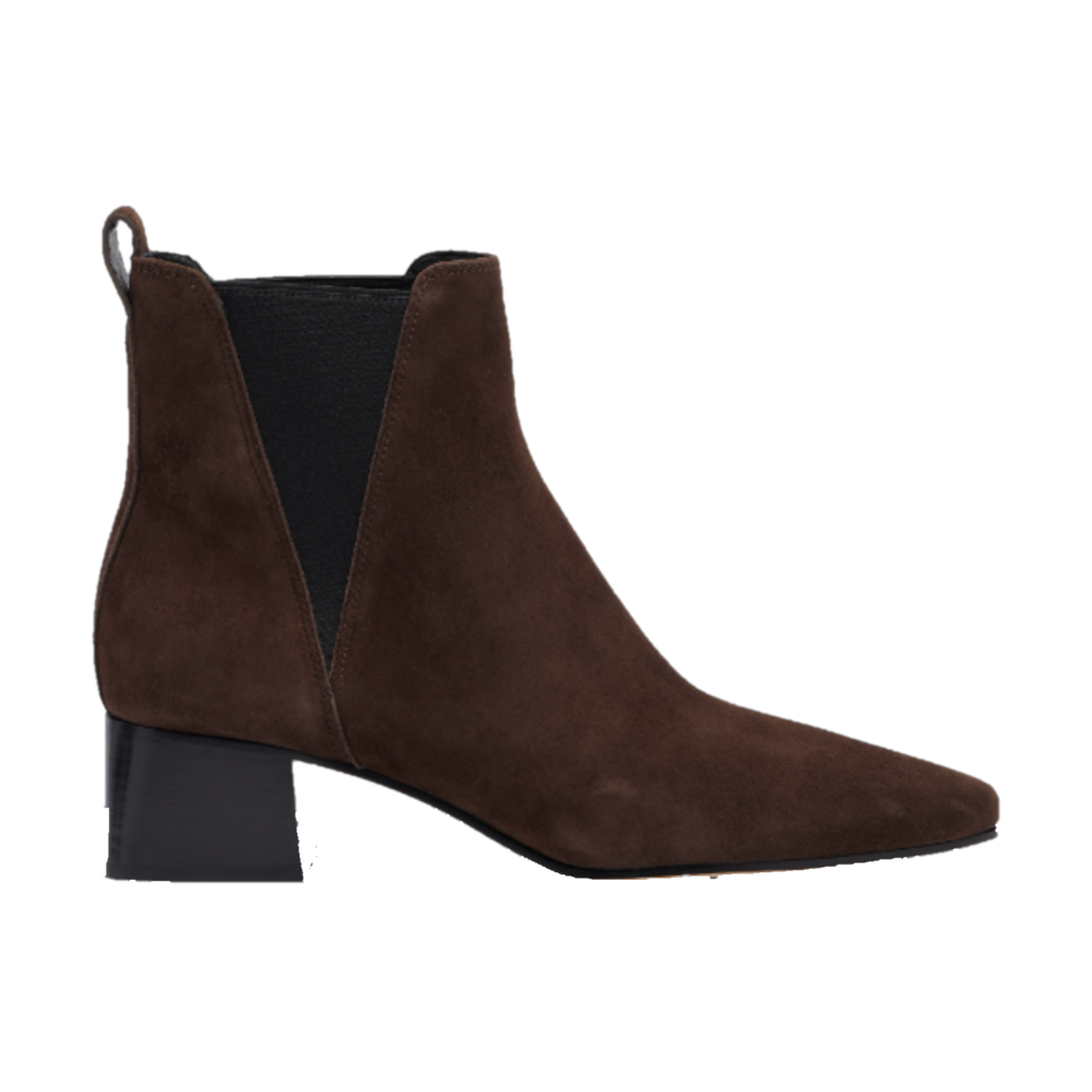 Veronica Beard Astra espresso brown suede pointed-toe chelsea boot with a block heel