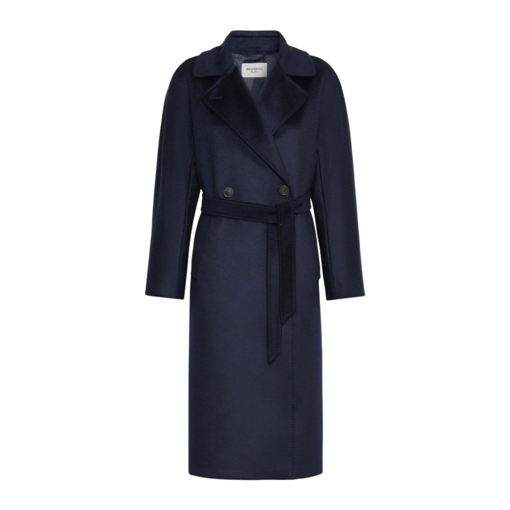 Weekend Max Mara Navy Double-Breasted Wool Resina Coat with Belt